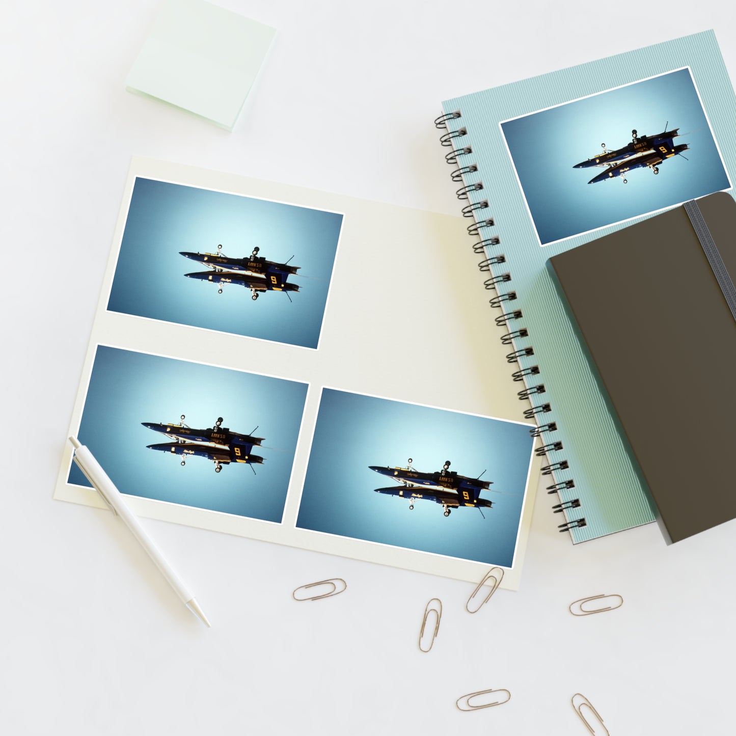 Two F/A-18A Hornet aircraft of the Blue Angels Flight Demonstration Squadron execute the Fortus maneuver during an air show Laminated UV Protective Vinyl Stickers
