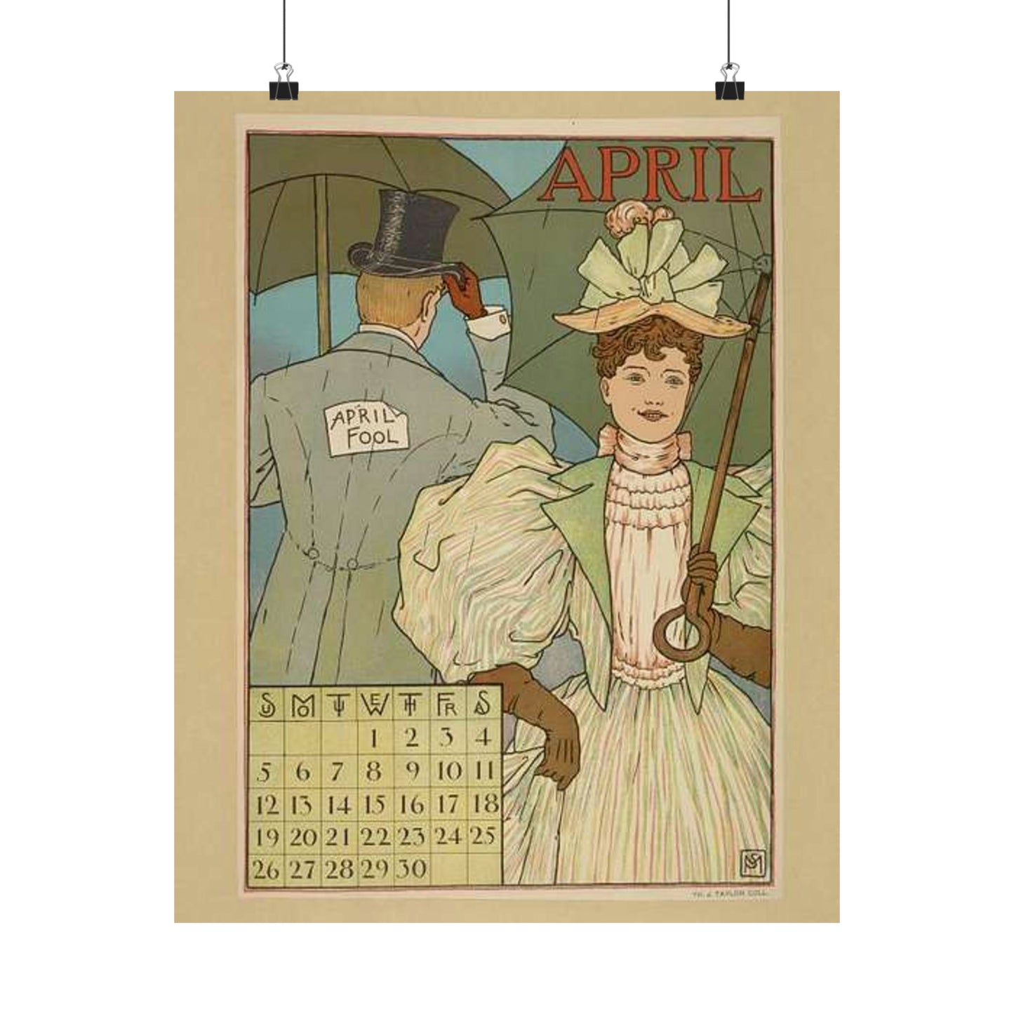 April, Art Nouveau Poster - Art nouveau public domain poster High Quality Matte Wall Art Poster for Home, Office, Classroom