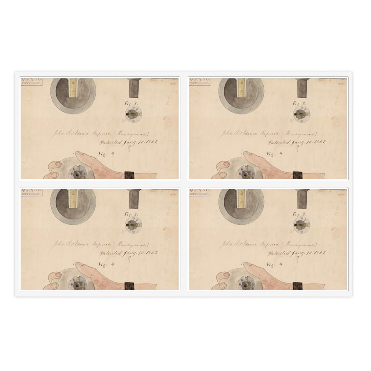 Patent drawing - Drawing of Improved Hand Grenade Public domain image Laminated UV Protective Vinyl Stickers