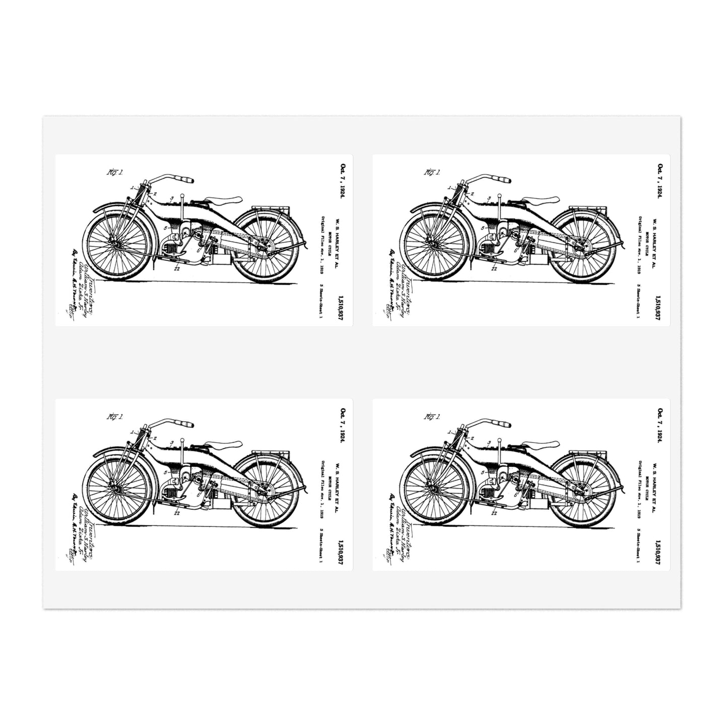 Patent drawing - Patent 1510937 Motor Cycle Fig 1 rotated Public domain image Laminated UV Protective Vinyl Stickers