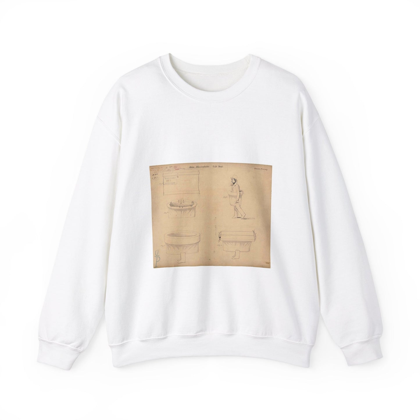 Patent drawing - Drawing of a Life Boat Public domain image White Heavy Blend Adult Crew Neck SweatShirt