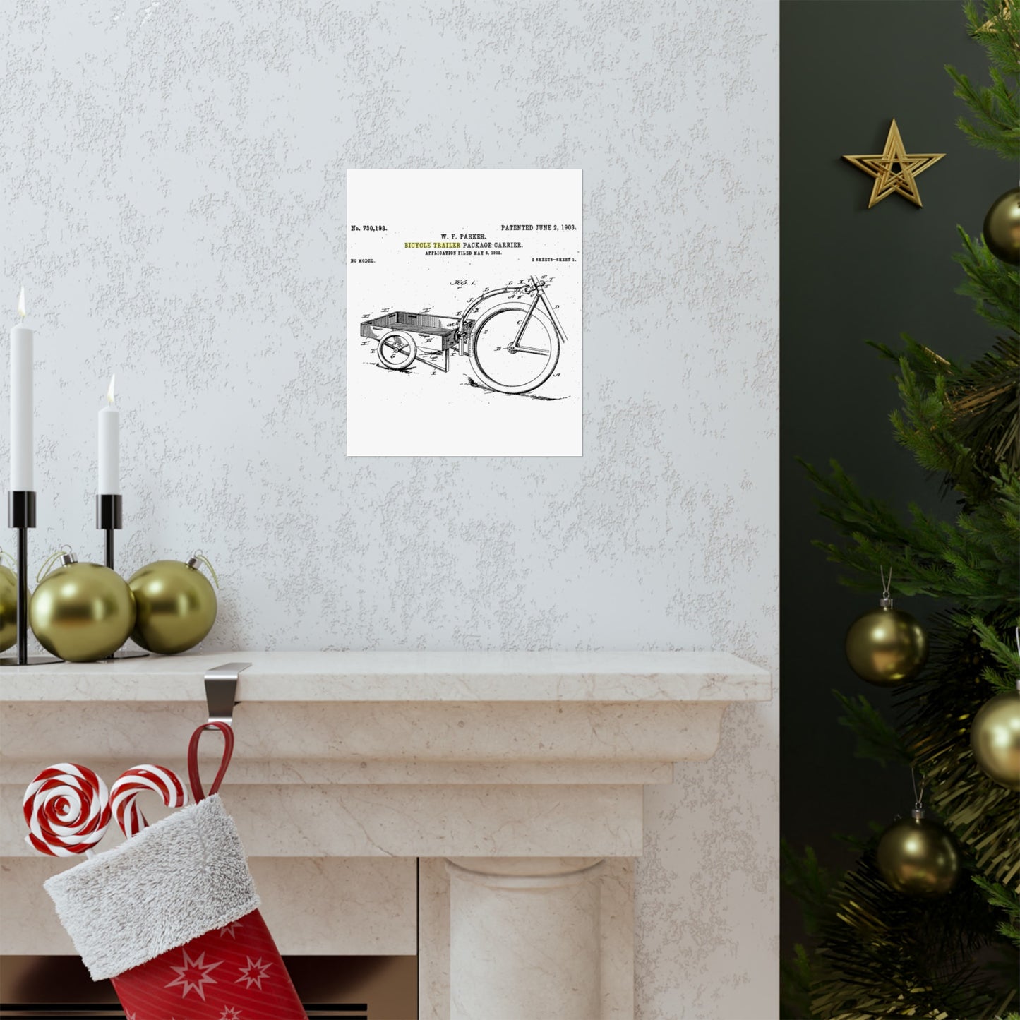Patent Drawing of Engine - Bicycle Trailer Patent (1903) Public domain image High Quality Matte Wall Art Poster for Home, Office, Classroom