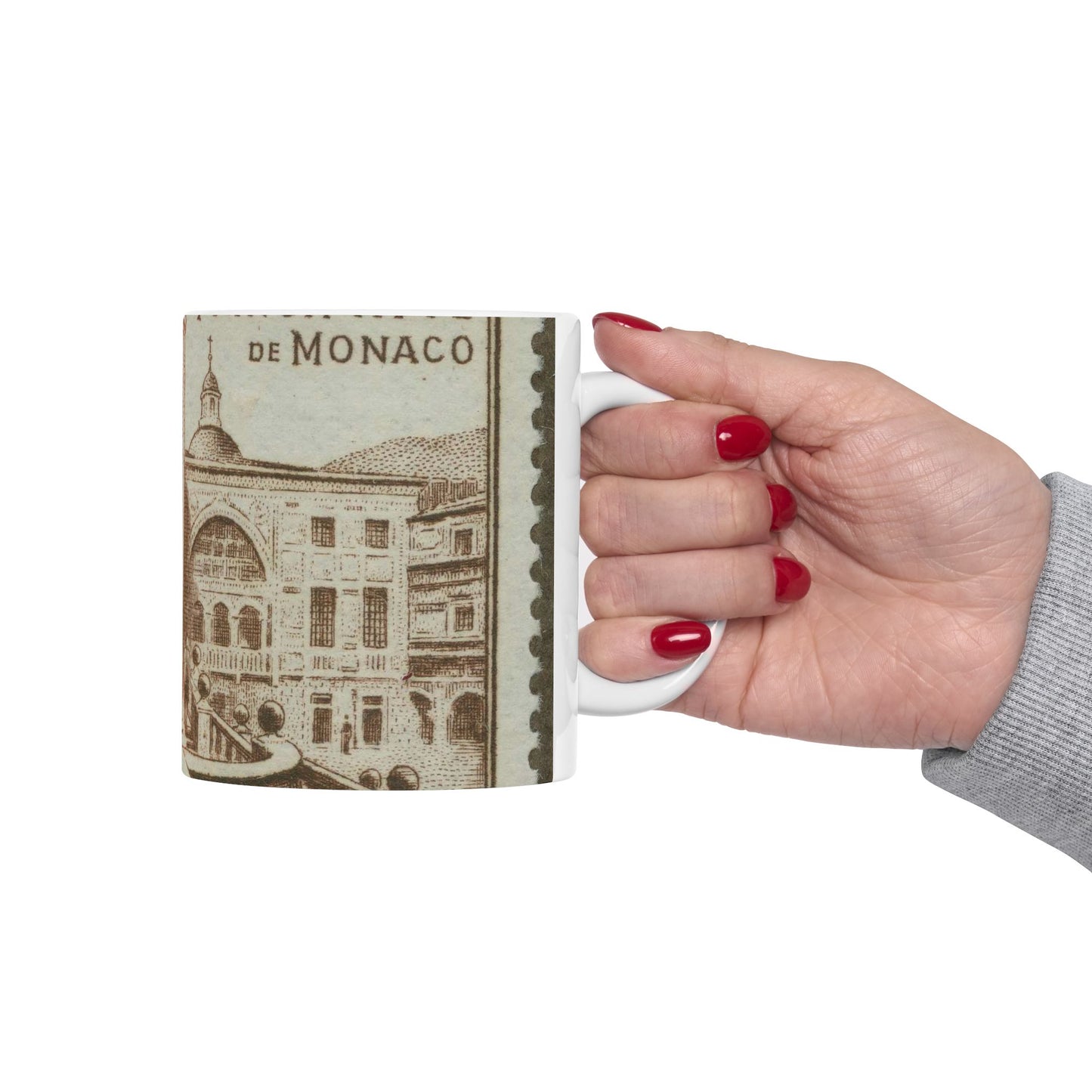 Frimärke ur Gösta Bodmans filatelistiska motivsamling, påbörjad 1950.Frimärke från Monaco, 1952. Motiv av "Herculesgalleriet. Beautiful Novelty Ceramic Coffee Mug 11oz