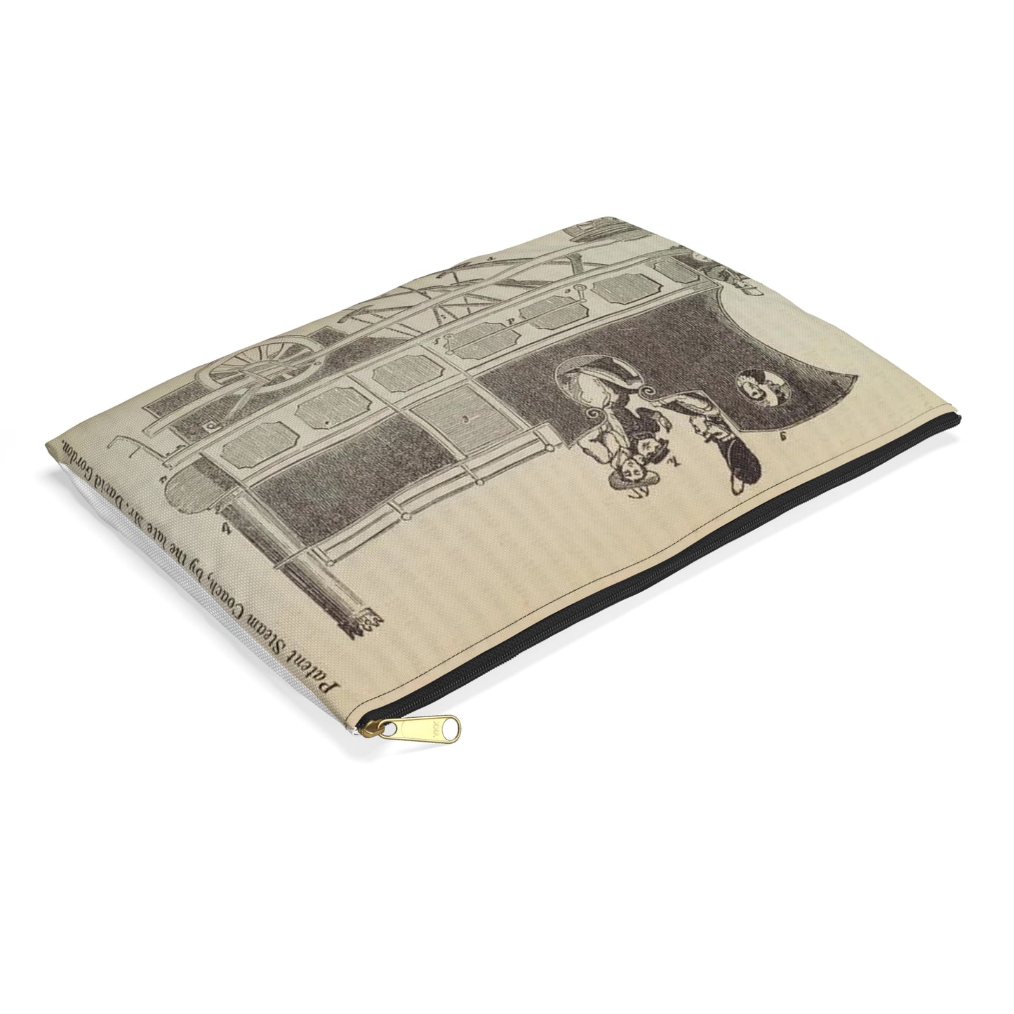 Patent Drawing of Engine - Patent steam coach, by the late Mr. David Gordon Public domain image Large Organizer Pouch with Black Zipper