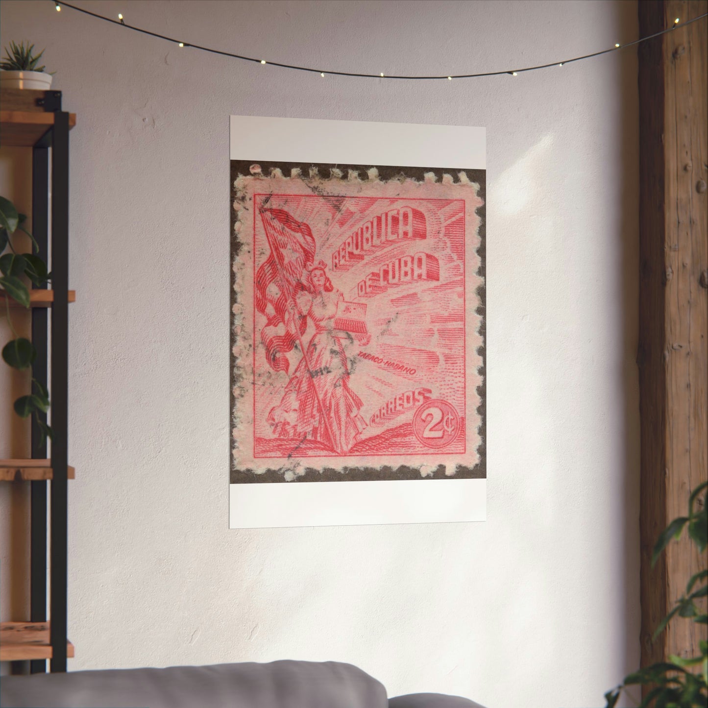 Frimärke ur Gösta Bodmans filatelistiska motivsamling, påbörjad 1950.Frimärke från Cuba, 1948. Motiv av kvinnosymbol för friheten med cigrarrlåda och flagga. High Quality Matte Wall Art Poster for Home, Office, Classroom