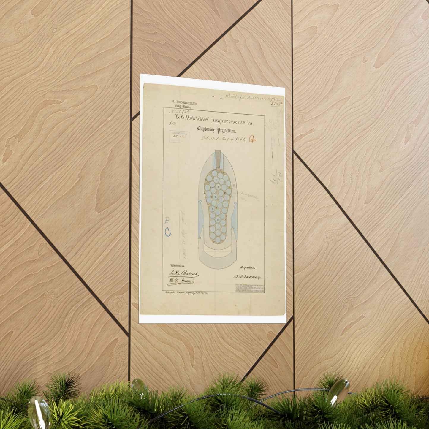 Patent drawing - Drawing of Improvements in Explosive Projectiles Public domain image High Quality Matte Wall Art Poster for Home, Office, Classroom