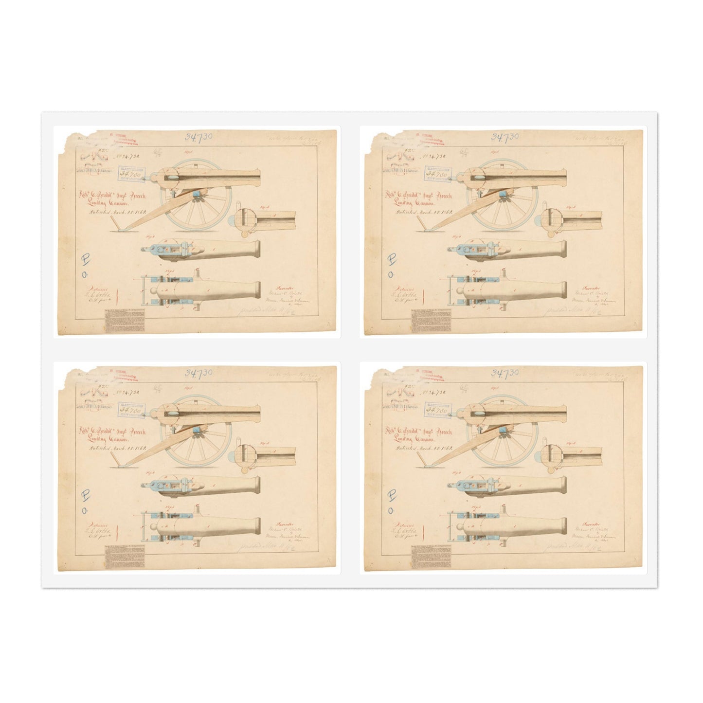 Patent drawing - Drawing of Improved Breech Loading Cannon Public domain image Laminated UV Protective Vinyl Stickers