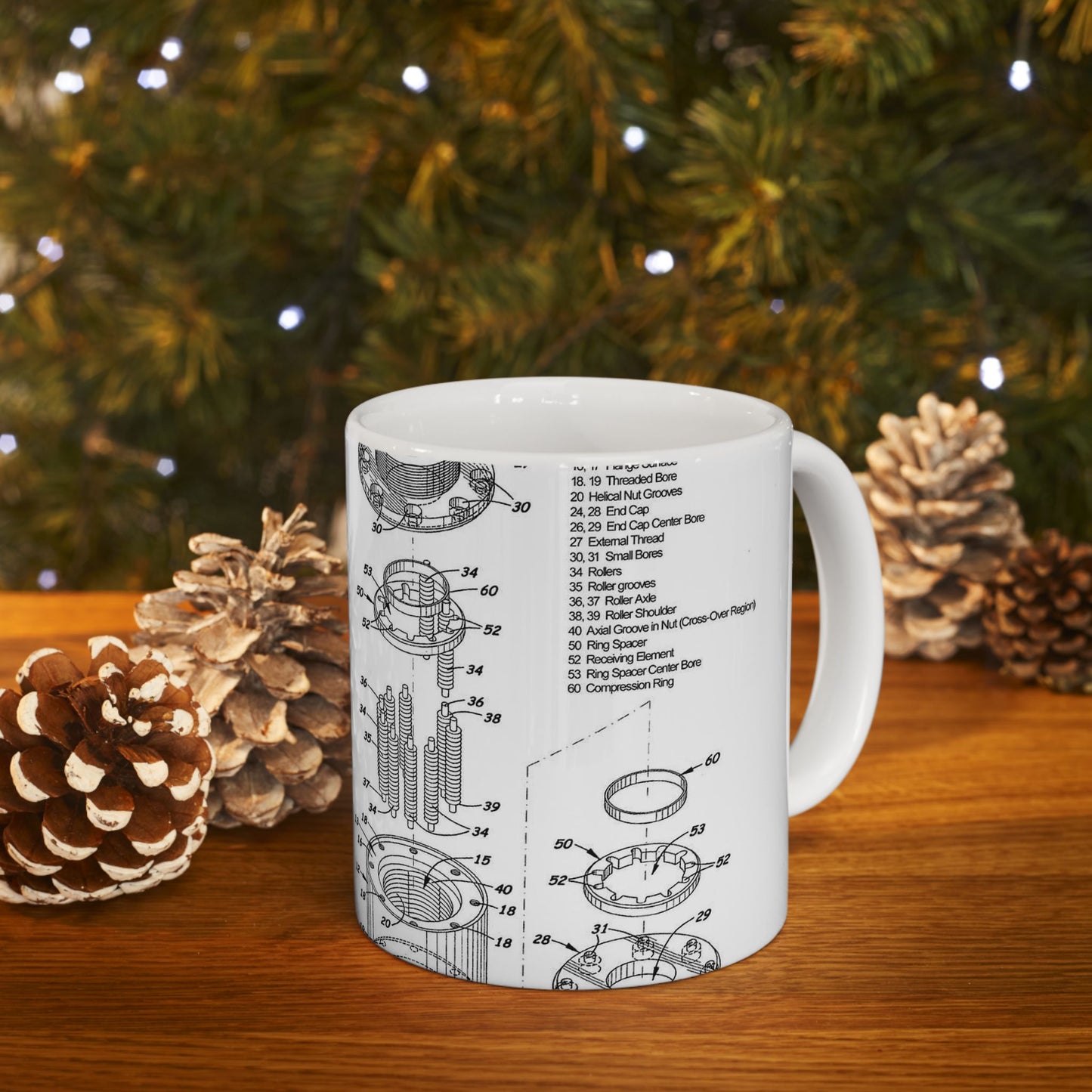 Patent drawing - Cage-less Recirculating Roller Screw Public domain image Beautiful Novelty Ceramic Coffee Mug 11oz