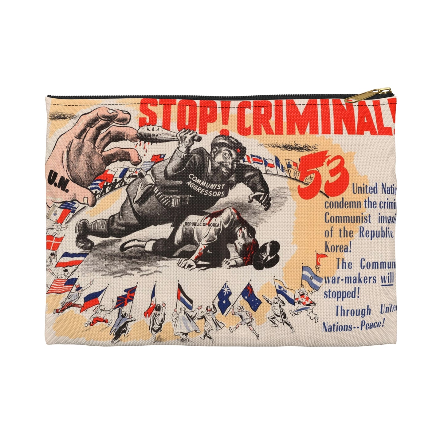 Stop Criminal!, Cold War American Propaganda poster Large Organizer Pouch with Black Zipper