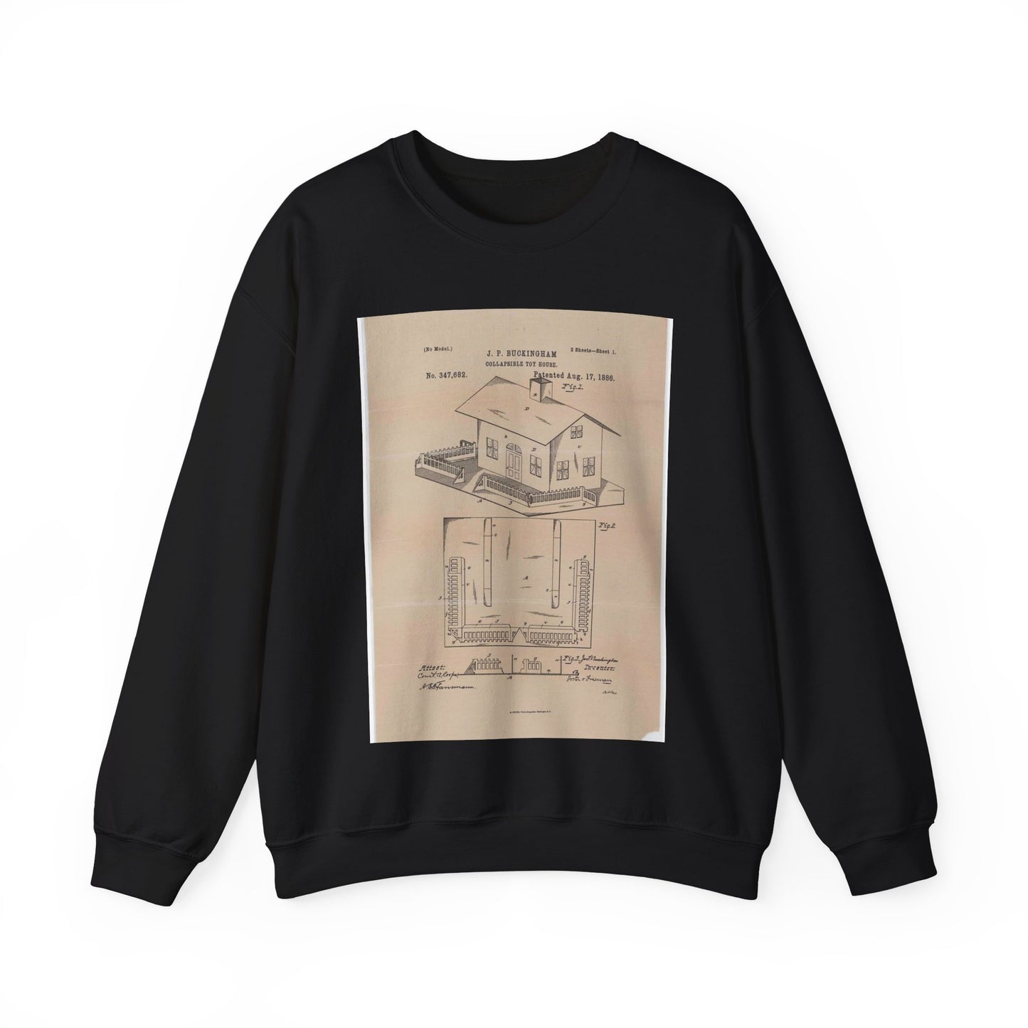 Patent Drawing of Engine - Drawing for a Collapsible Toy House Public domain image Black Heavy Blend Adult Crew Neck SweatShirt