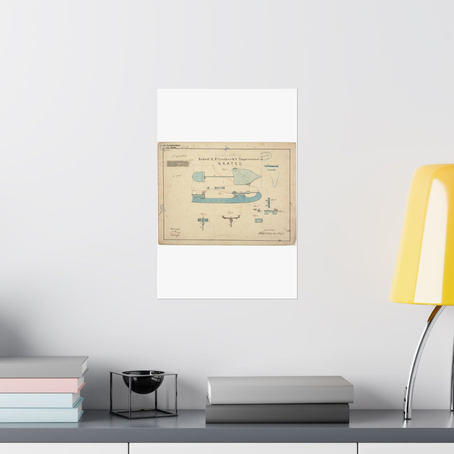Patent drawing - Drawing of Improvement in Skates Public domain image High Quality Matte Wall Art Poster for Home, Office, Classroom