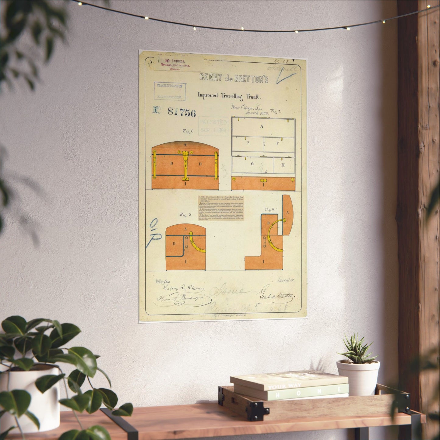 Patent drawing - Drawing of an Improved Traveling Trunk Public domain image High Quality Matte Wall Art Poster for Home, Office, Classroom