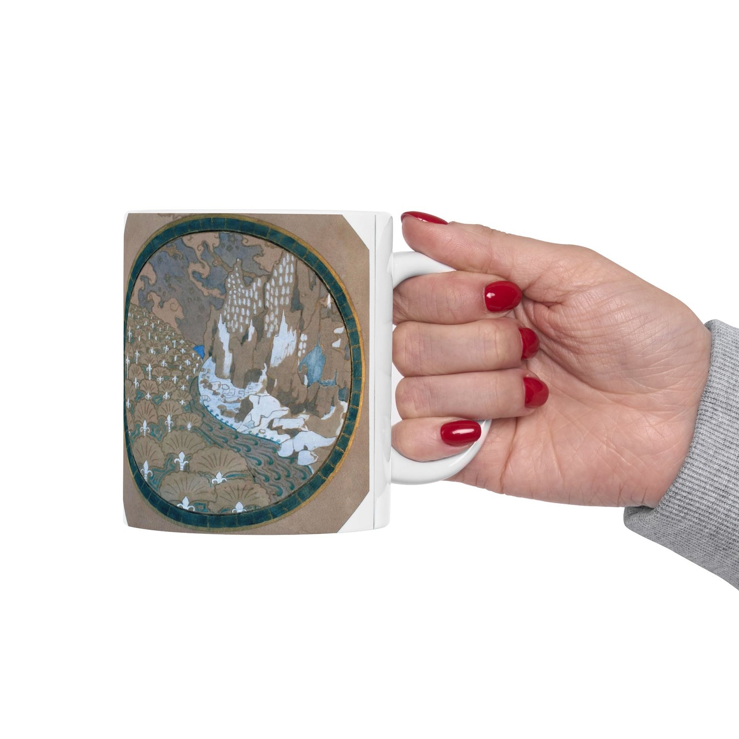 EliseuVisconti-A838-Paisagem rochosa estilizada – Email cloisonné – Estudo para Marchetaria Beautiful Novelty Ceramic Coffee Mug 11oz