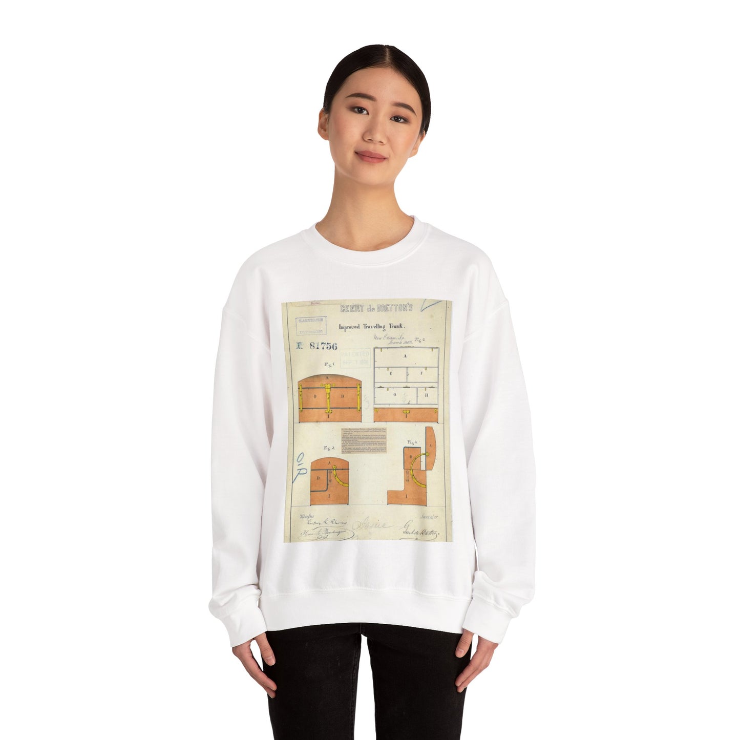 Patent drawing - Drawing of an Improved Traveling Trunk Public domain image White Heavy Blend Adult Crew Neck SweatShirt