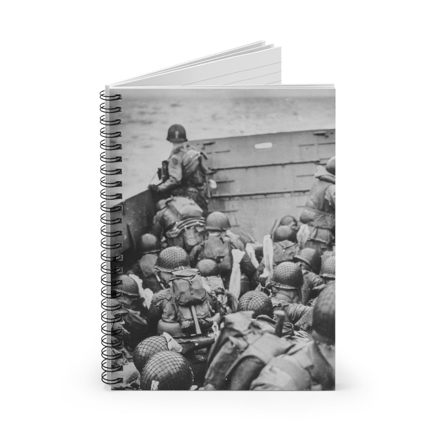 Photograph of Soldiers Crouching Behind the Bulwarks of a Coast Guard Landing Barge Spiral Bound Ruled Notebook with Printed Cover