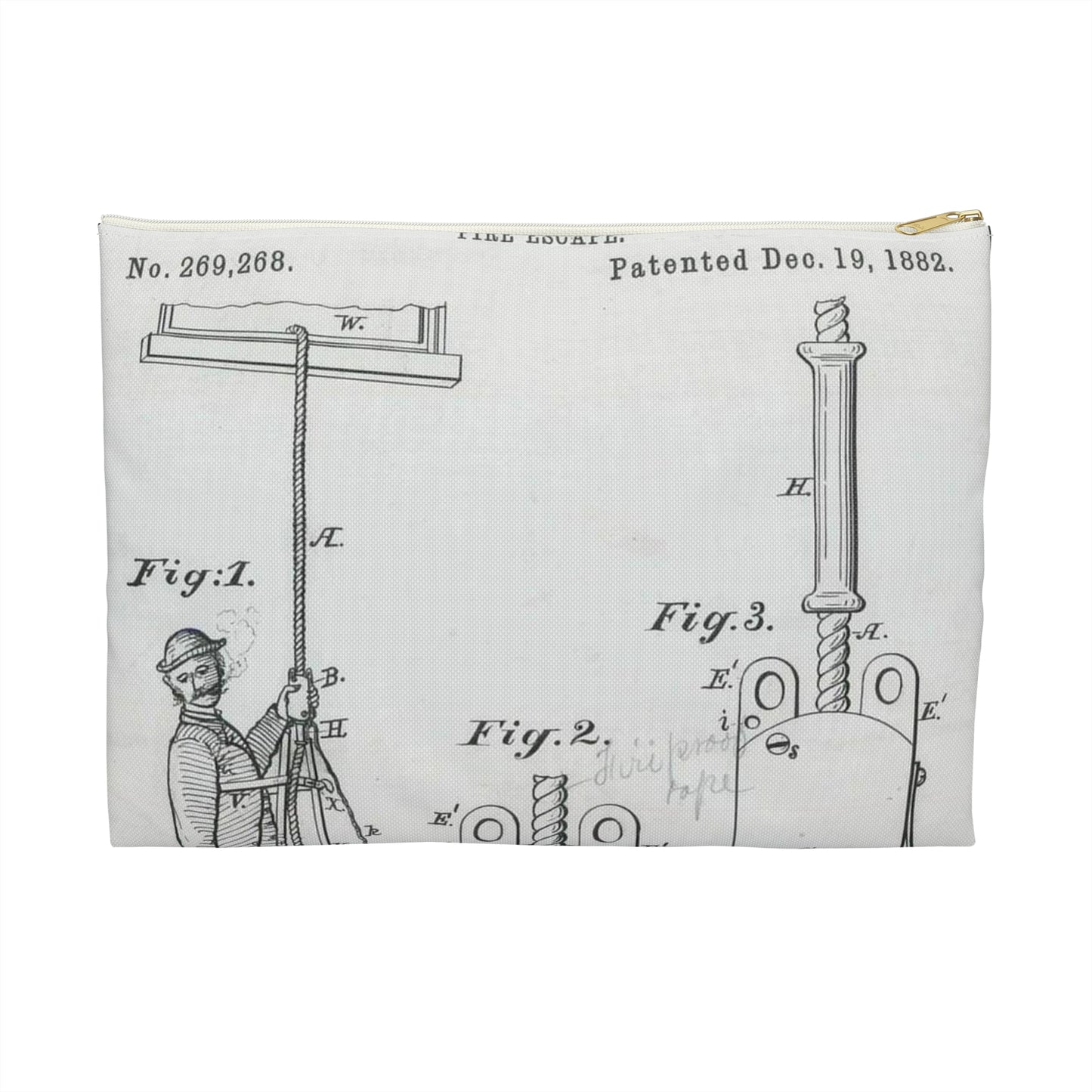 Patent Drawing of Engine - for O. F. Davis' Fire Escape Public domain image Large Organizer Pouch with Black Zipper