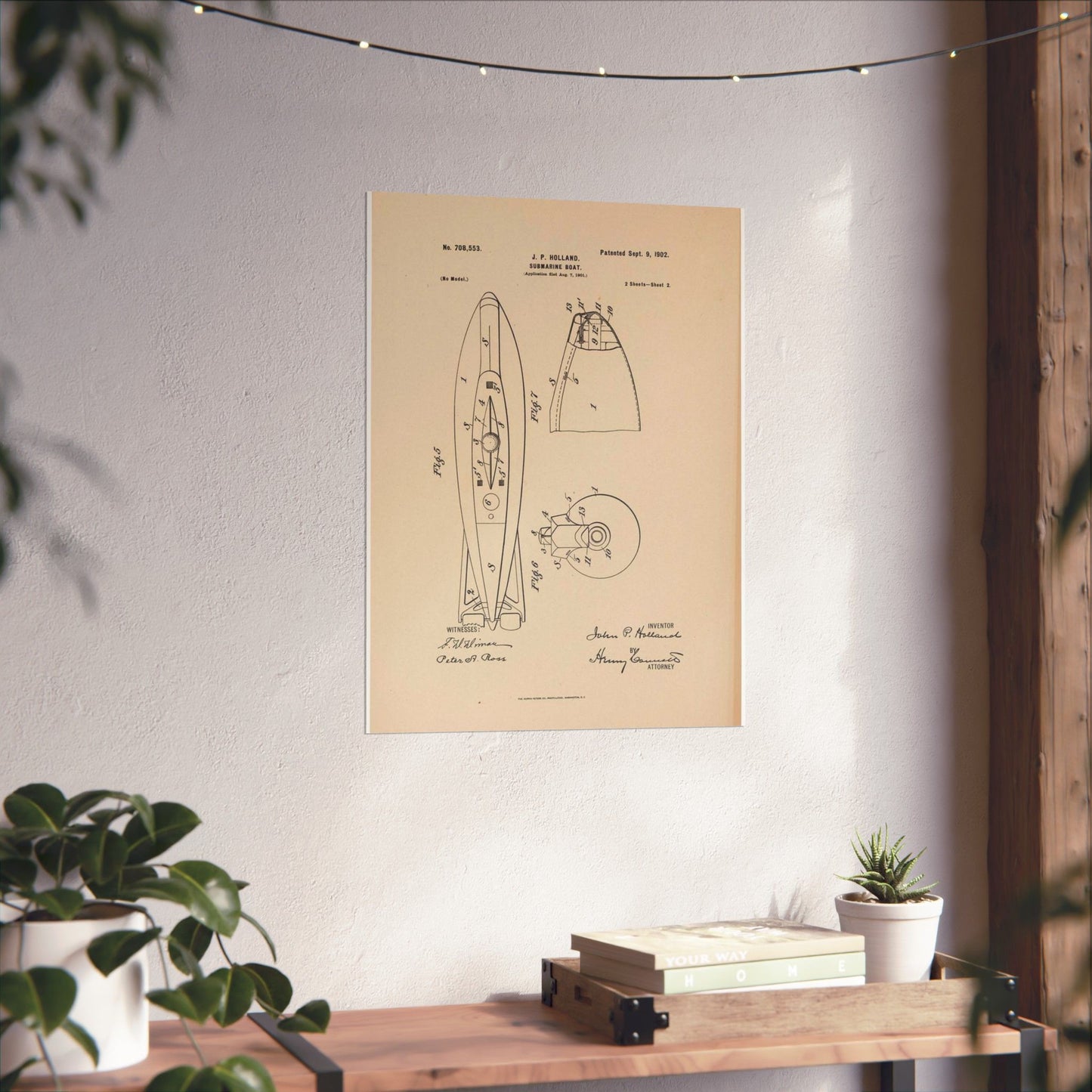 Patent drawing - Drawing for a Submarine Boat Public domain image High Quality Matte Wall Art Poster for Home, Office, Classroom
