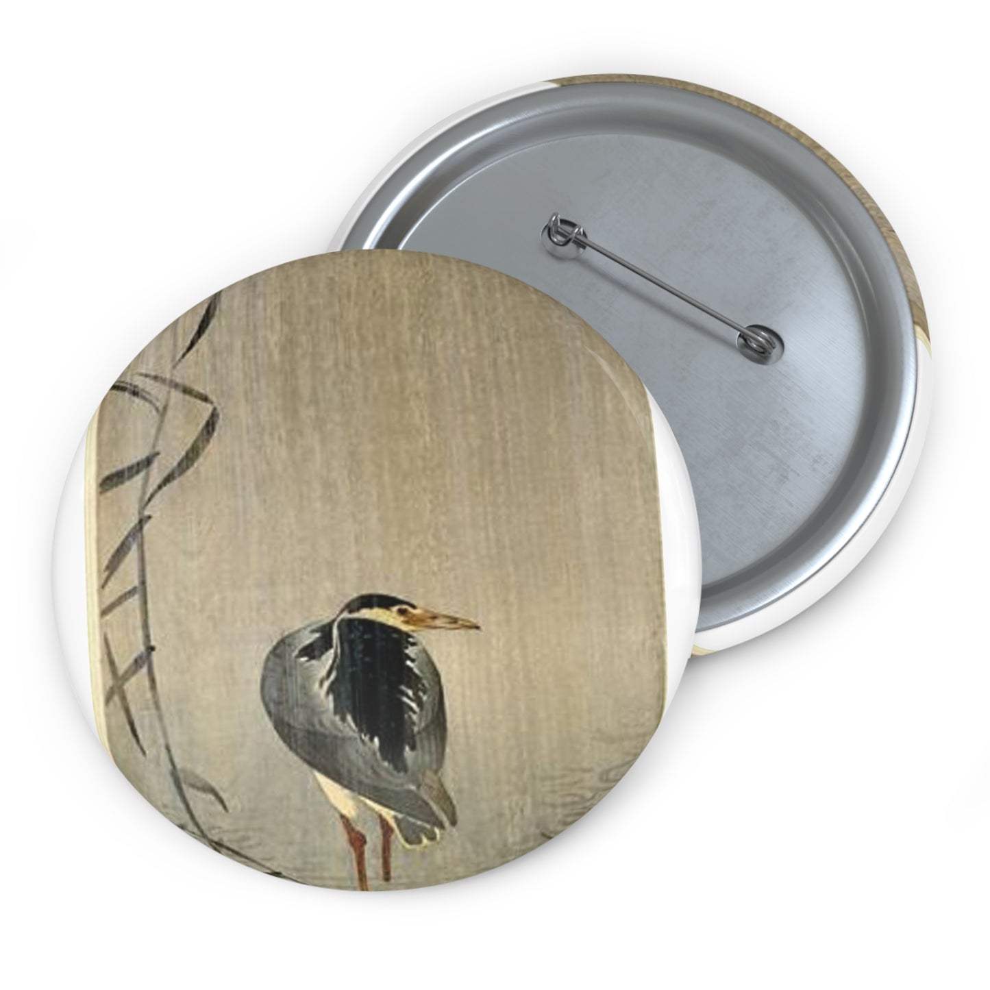 Koson - heron-in-downpour, Ohara Koson Pin Buttons with Crisp Design