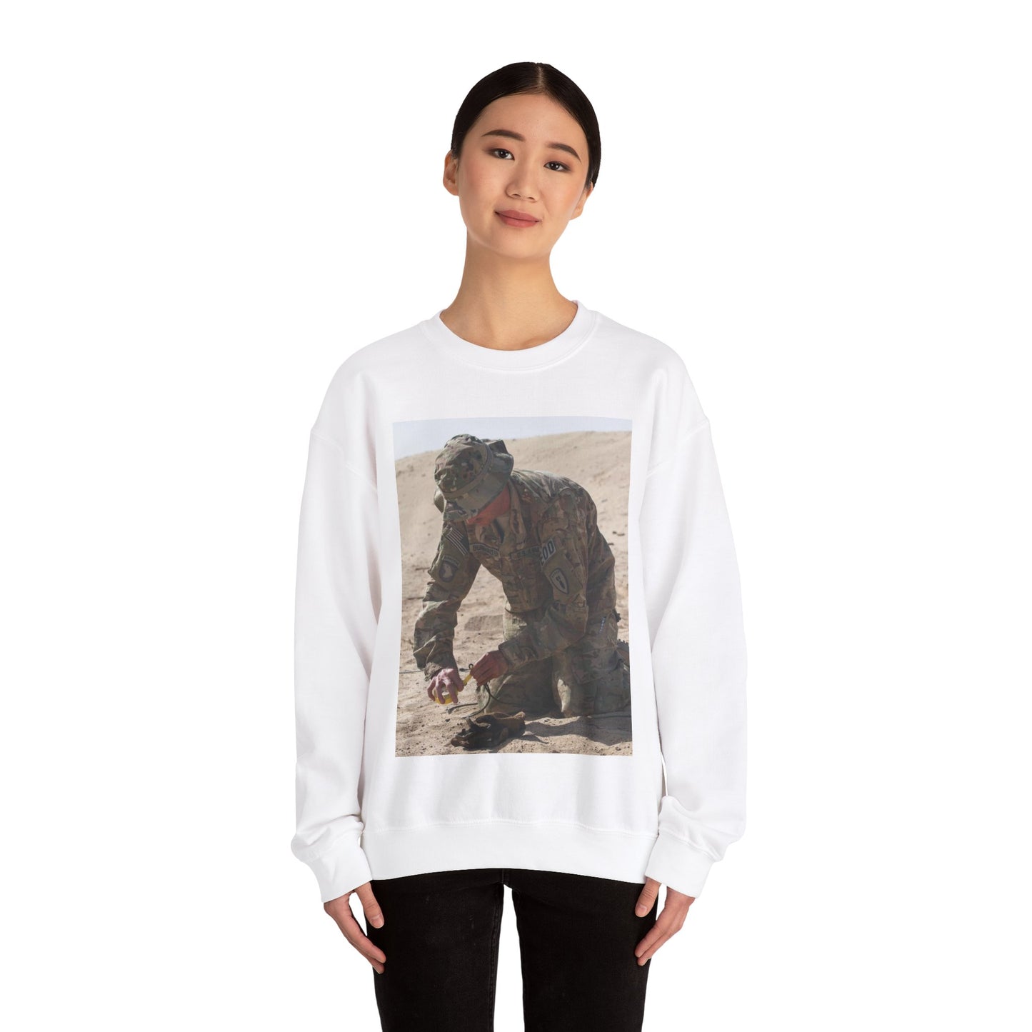 Sergeant Dustin Burkhalter, an explosive ordnance disposal White Heavy Blend Adult Crew Neck SweatShirt
