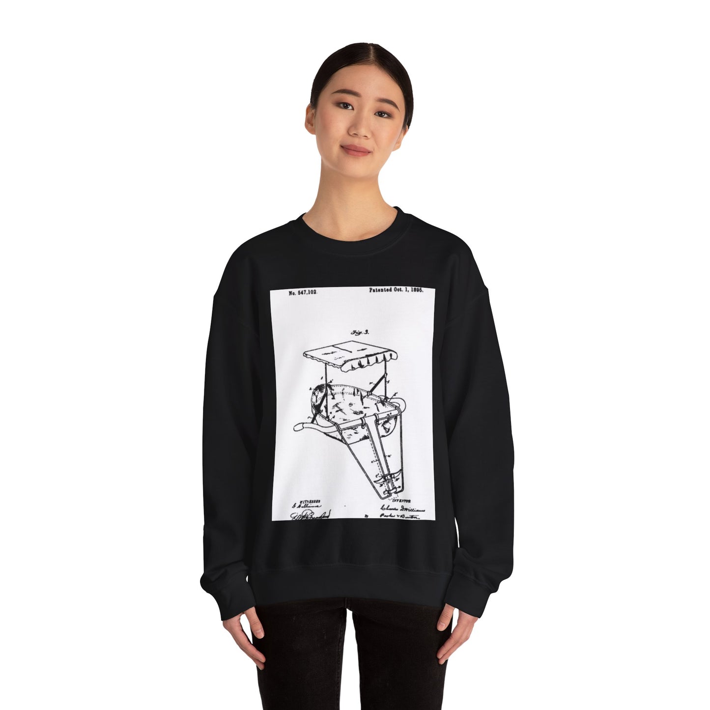 Patent drawing - 1895 Child's bike seat patent Public domain image Black Heavy Blend Adult Crew Neck SweatShirt