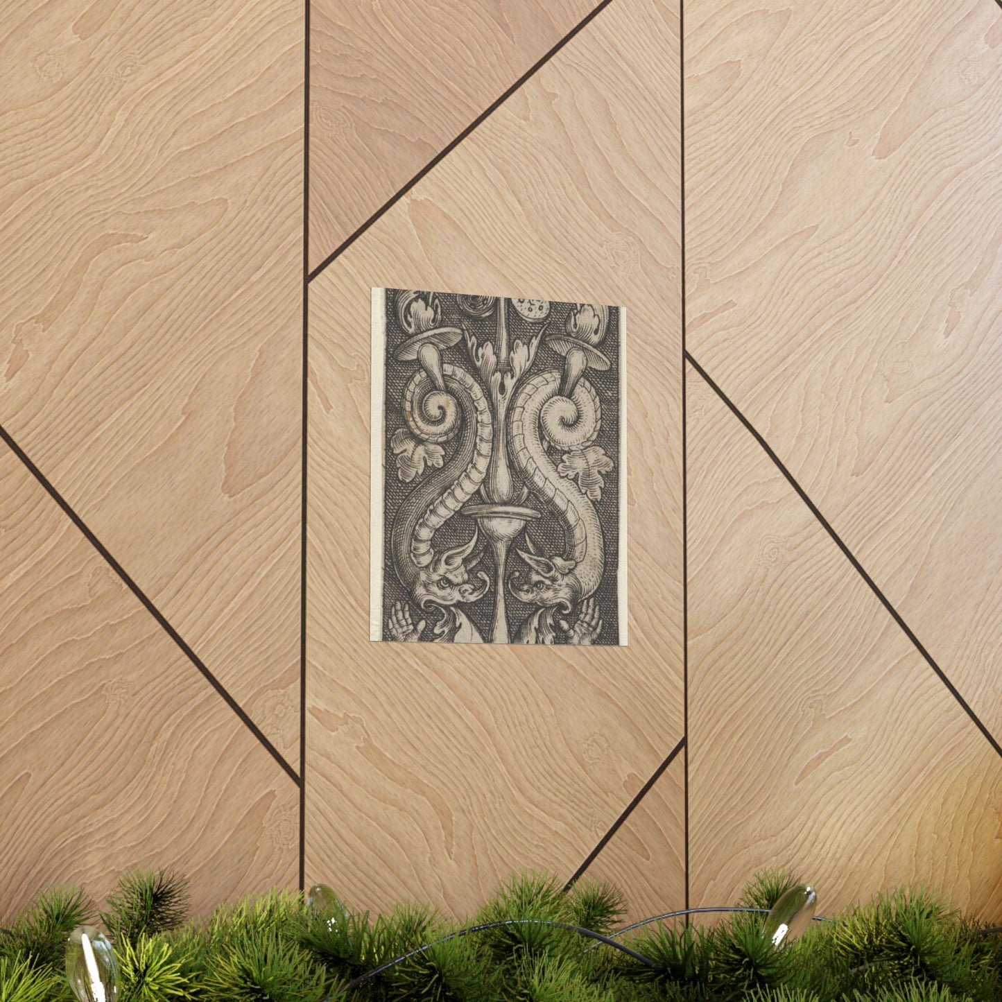 Vertical Panel with a Candelabrum Stemming from a Leaf-Faced Grostesque at Bottom High Quality Matte Wall Art Poster for Home, Office, Classroom