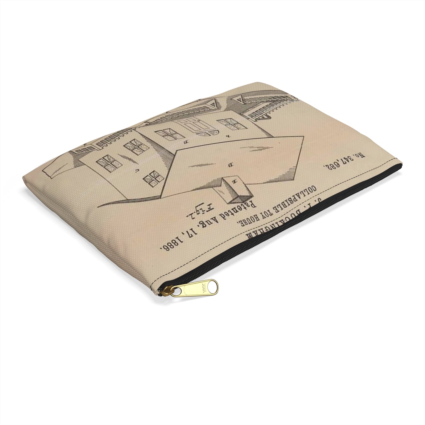 Patent Drawing of Engine - Drawing for a Collapsible Toy House Public domain image Large Organizer Pouch with Black Zipper
