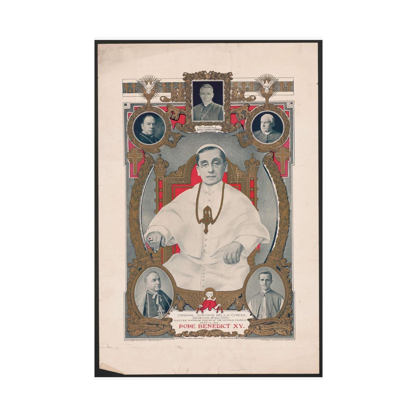 Pope Benedict XV: Cardinal Giacomo Della Chiese, Archbishop of Bologna, Elected Supreme Pontiff of the Catholic Church, September 3, 1914 High Quality Matte Wall Art Poster for Home, Office, Classroom