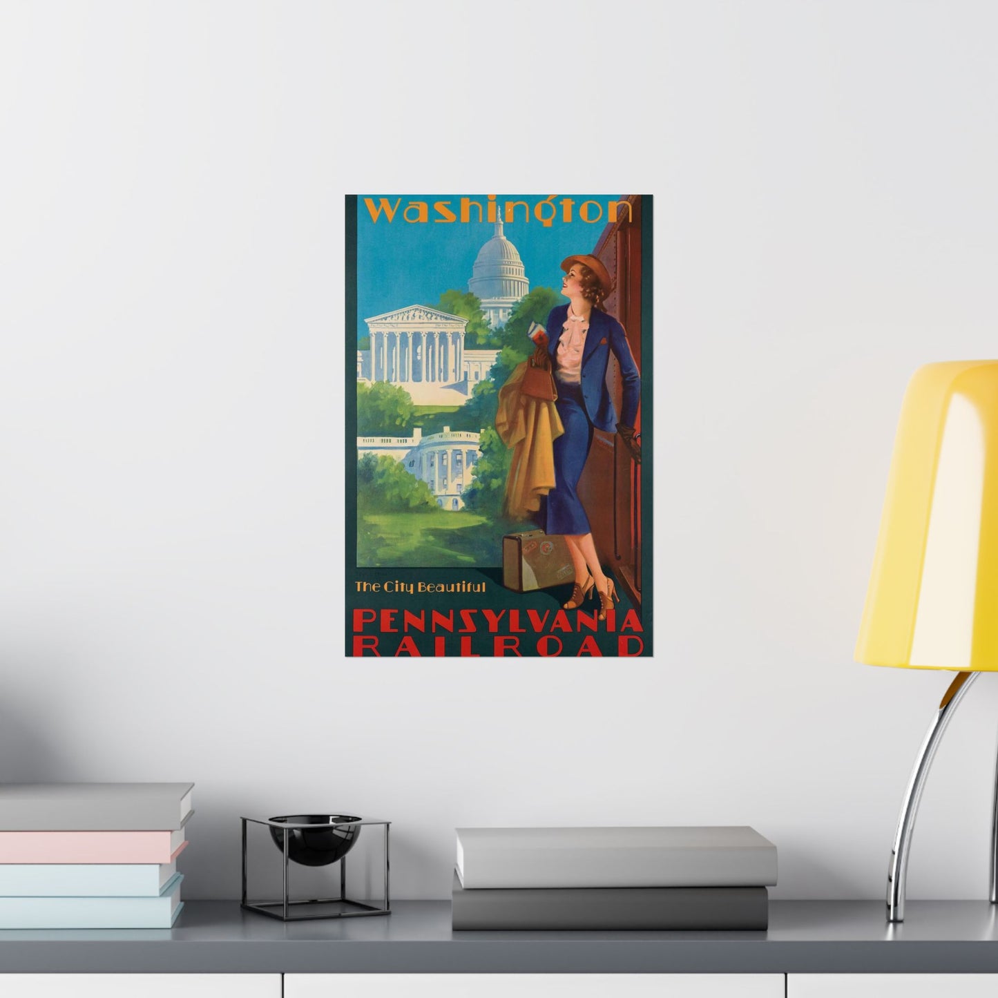 Washington—The City Beautiful, Pennsylvania Railroad poster, artwork by Edward Mason Eggleston High Quality Matte Wall Art Poster for Home, Office, Classroom