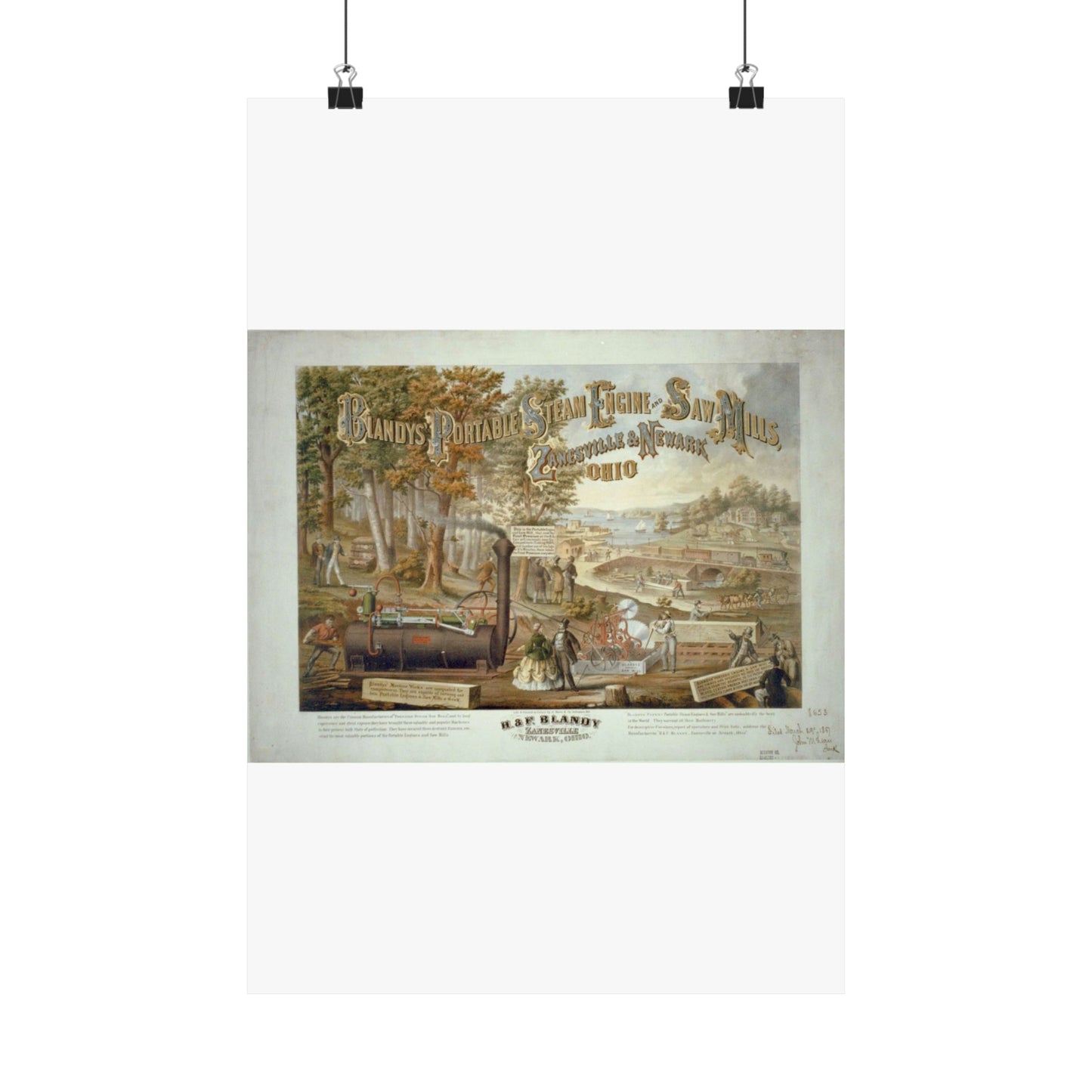 Blandy's portable steam engine and saw mills, Zanesville & Newark Ohio High Quality Matte Wall Art Poster for Home, Office, Classroom