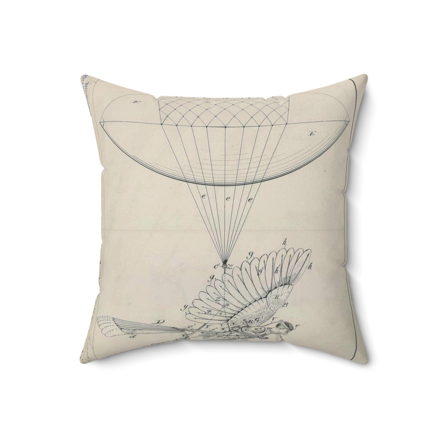 Patent drawing - for R. J. Spalding's Flying Machine Public domain image Decorative Accent Square Pillow