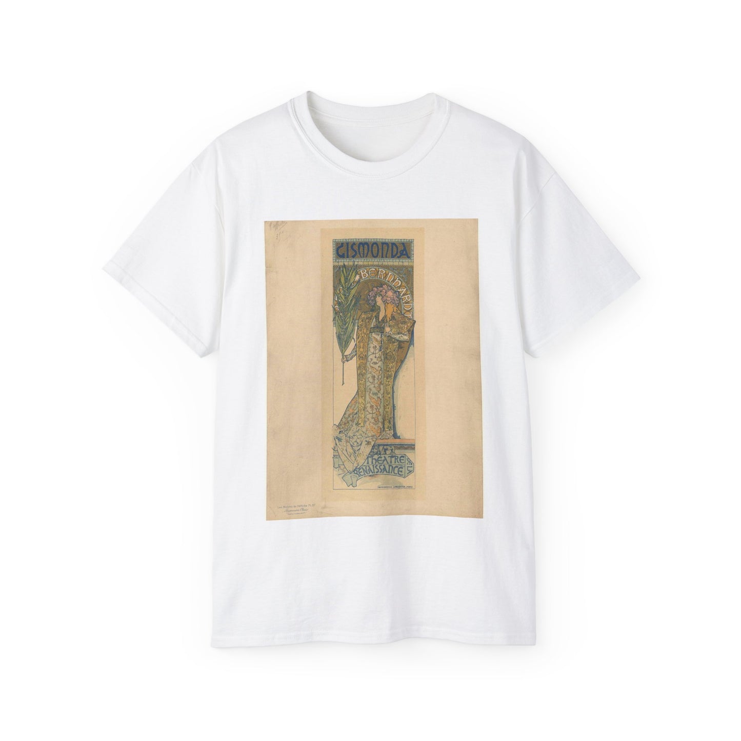Alphonse Mucha - Poster for Victorien Sardou's Gismonda starring Sarah Bernhardt - Original White T-Shirt Gildan 2000 Cotton Unisex