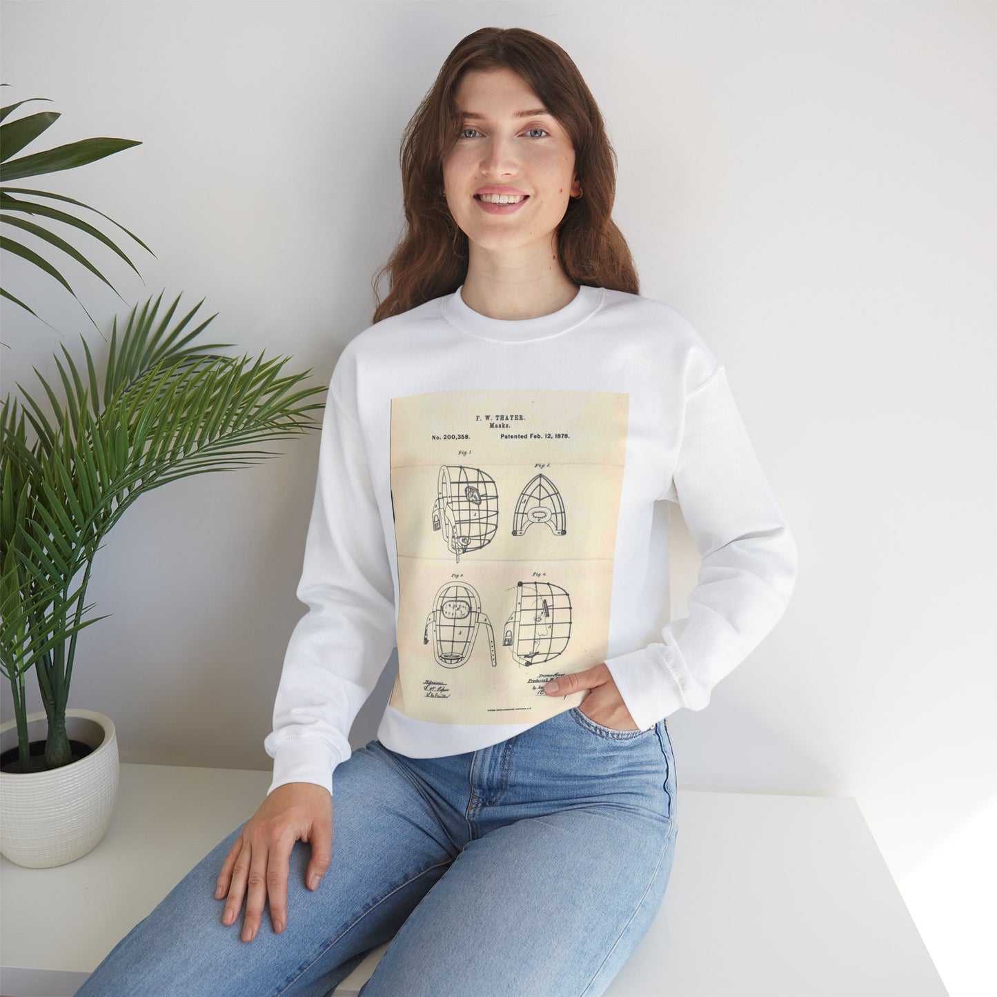 Patent Case File No. 200,358, Improvement in Masks, Inventor Frederick W. Thayer - DPLA - 7786b11b8abf0875f64205aeedc6d9c3 (page 11) White Heavy Blend Adult Crew Neck SweatShirt