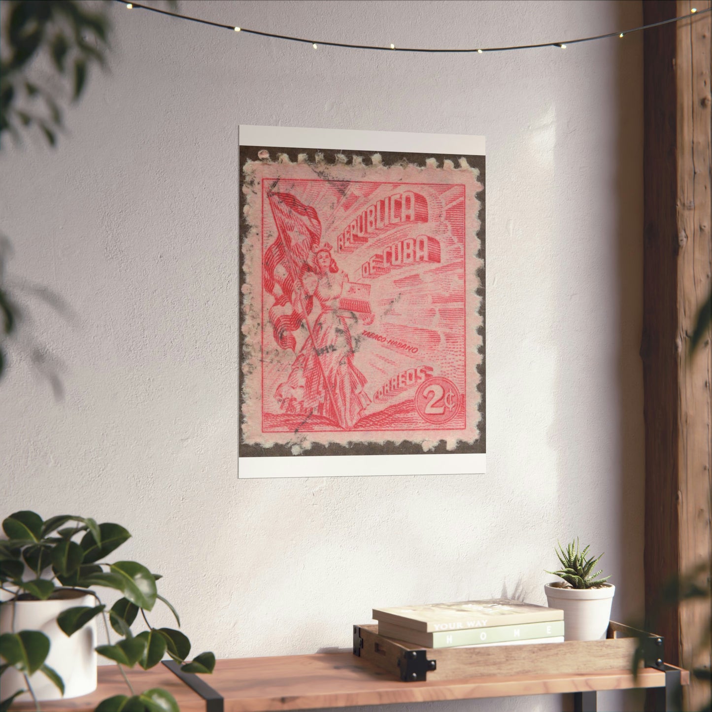 Frimärke ur Gösta Bodmans filatelistiska motivsamling, påbörjad 1950.Frimärke från Cuba, 1948. Motiv av kvinnosymbol för friheten med cigrarrlåda och flagga. High Quality Matte Wall Art Poster for Home, Office, Classroom