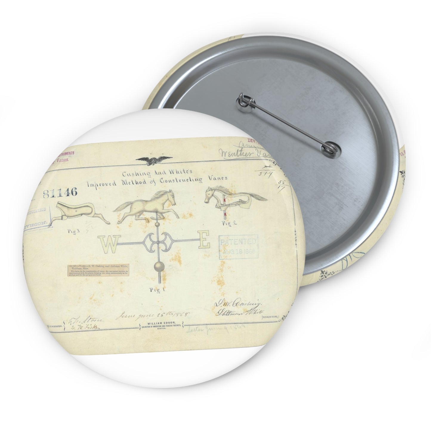 Patent drawing - Drawing of an Improved Method of Constructing Vanes Public domain image Pin Buttons with Crisp Design