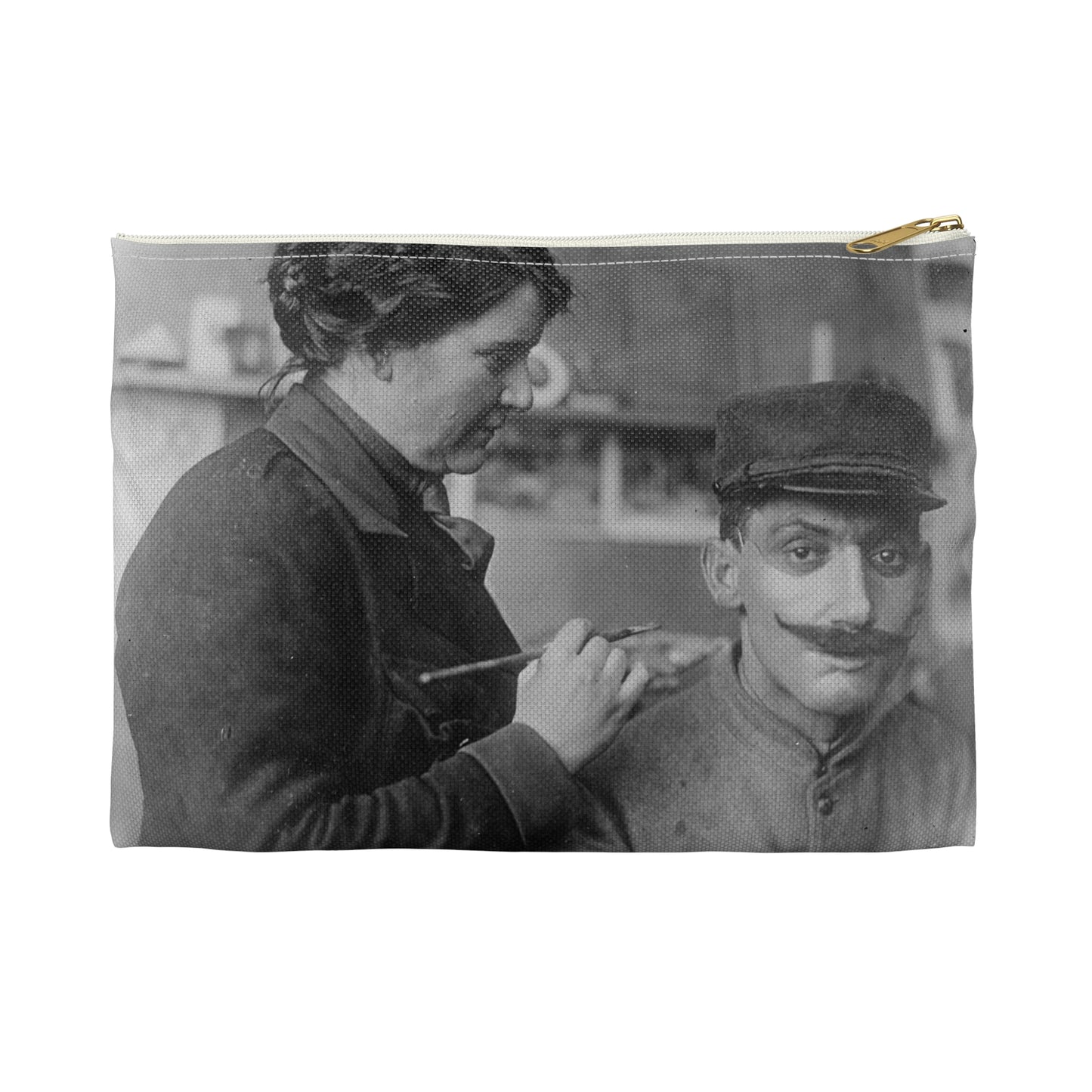 Mrs. Anna Coleman Ladd and Mr Caudron. Mrs. A. Coleman Ladd working on portrait mask Large Organizer Pouch with Black Zipper