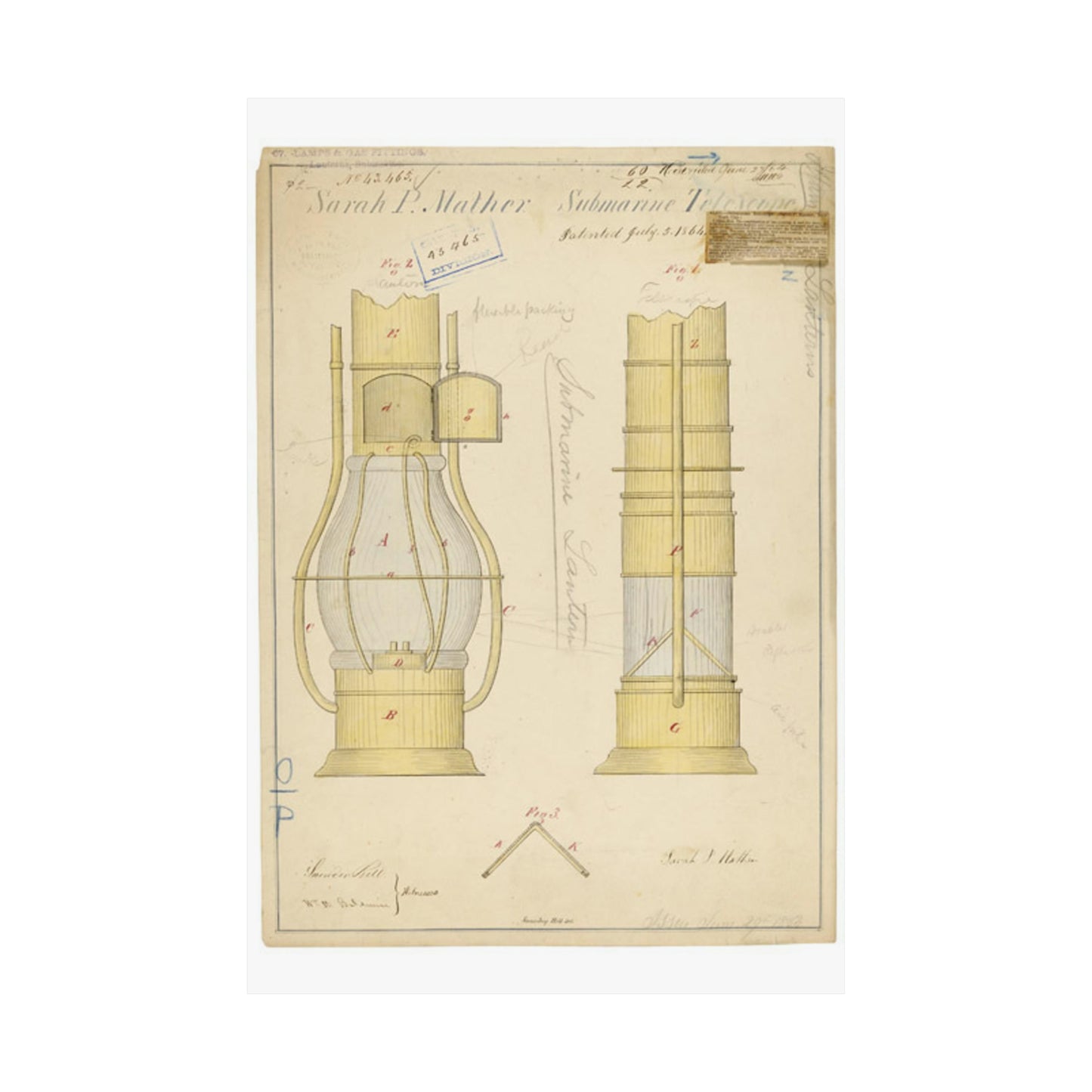 Patent drawing - Drawing of Submarine Telescope Public domain image High Quality Matte Wall Art Poster for Home, Office, Classroom