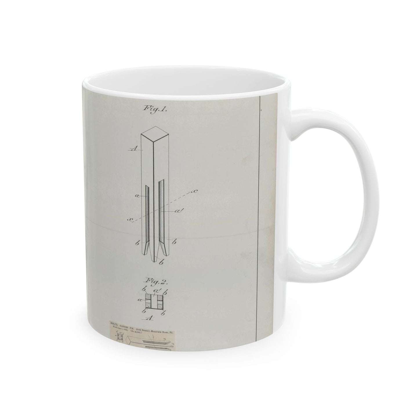 Patent drawing - for J. Sperry's Clothes Pin Public domain image Beautiful Novelty Ceramic Coffee Mug 11oz