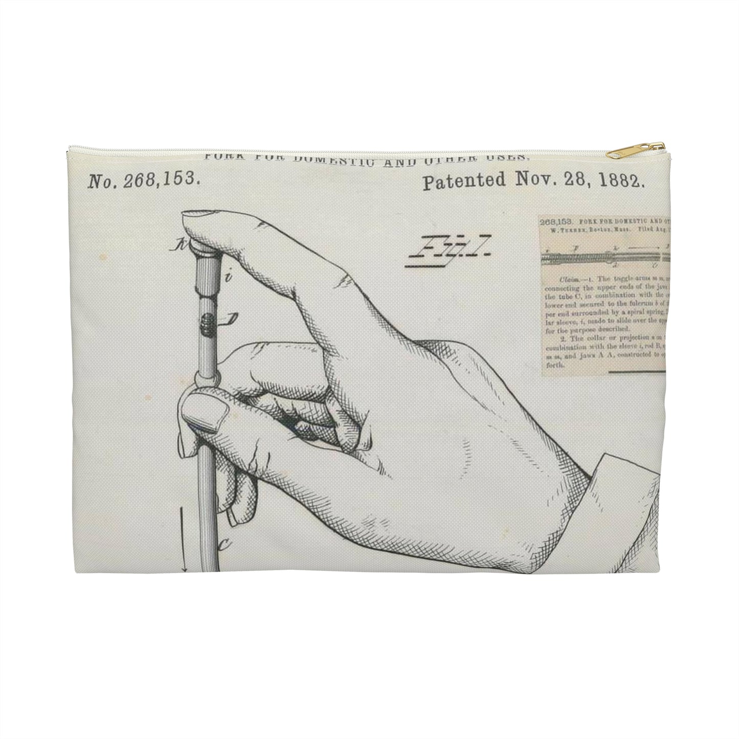 Patent drawing - for R. W. Turner's Fork for Domestic and Other Uses Public domain image Large Organizer Pouch with Black Zipper