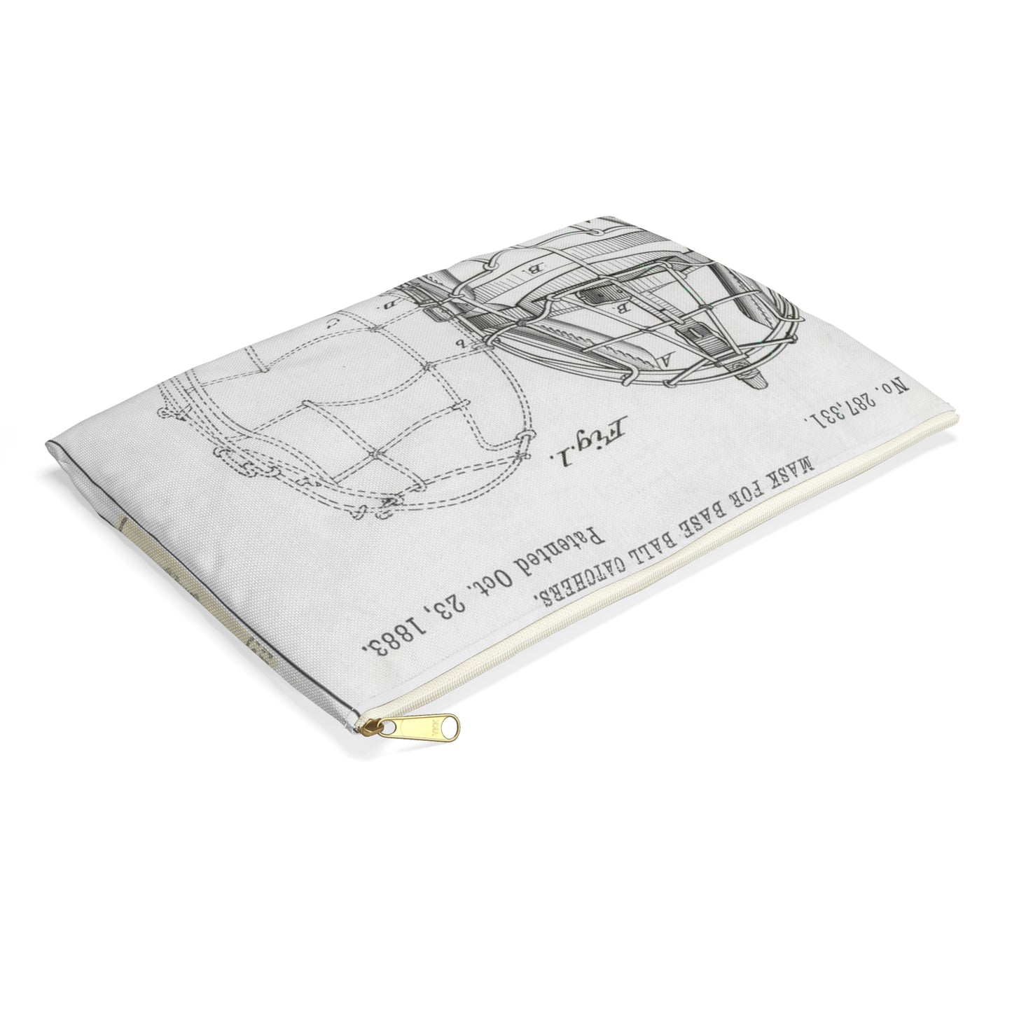 Patent drawing - Drawing of a "Mask for Base Ball Catchers" Public domain image Large Organizer Pouch with Black Zipper