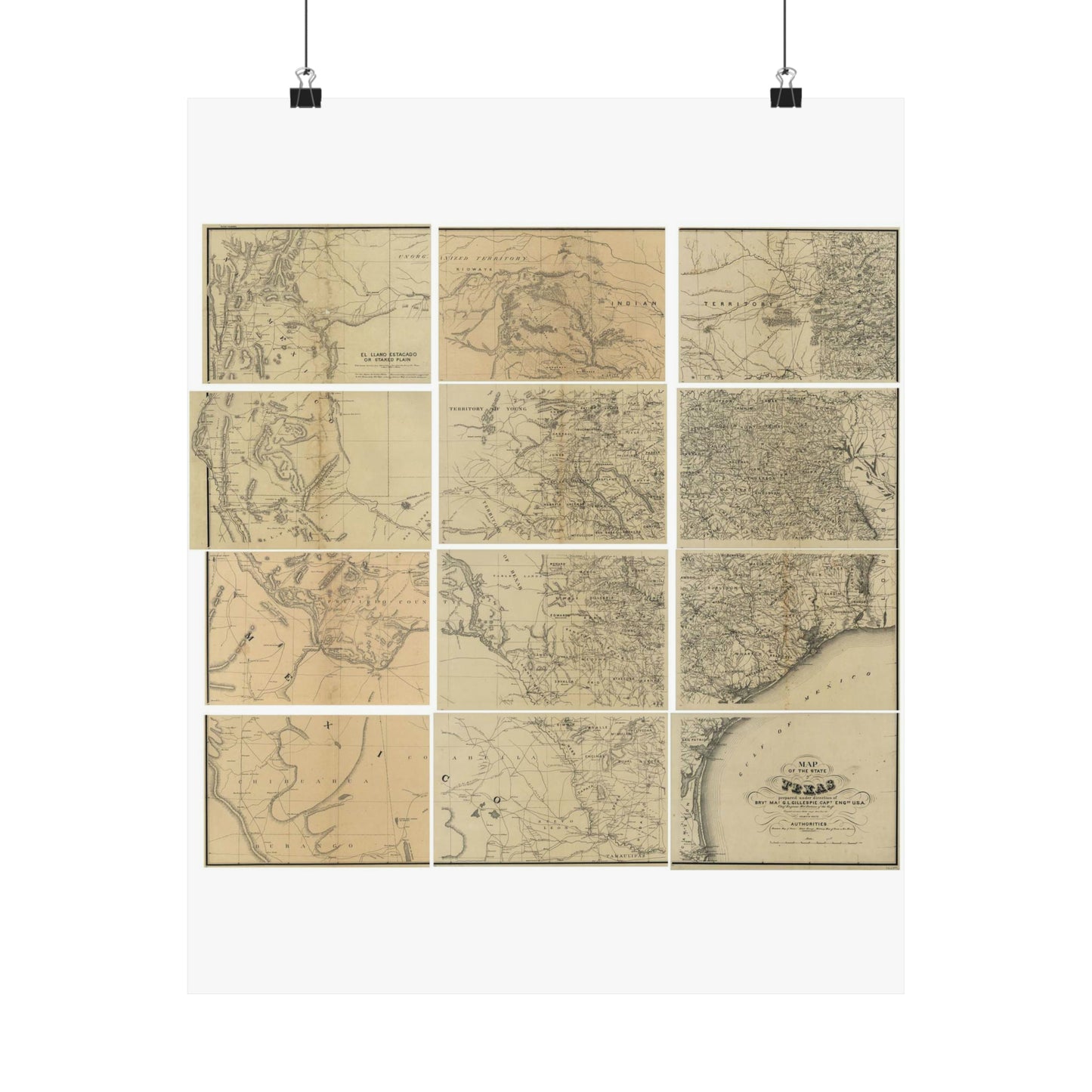 Map of the state of Texas / - Public domain old map High Quality Matte Wall Art Poster for Home, Office, Classroom
