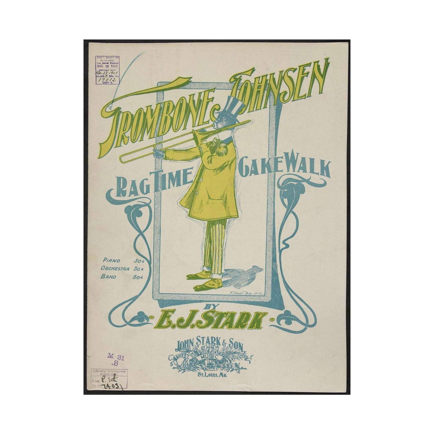 Trombone Johnsen, a Ragtime cake walk - Ragtime music High Quality Matte Wall Art Poster for Home, Office, Classroom