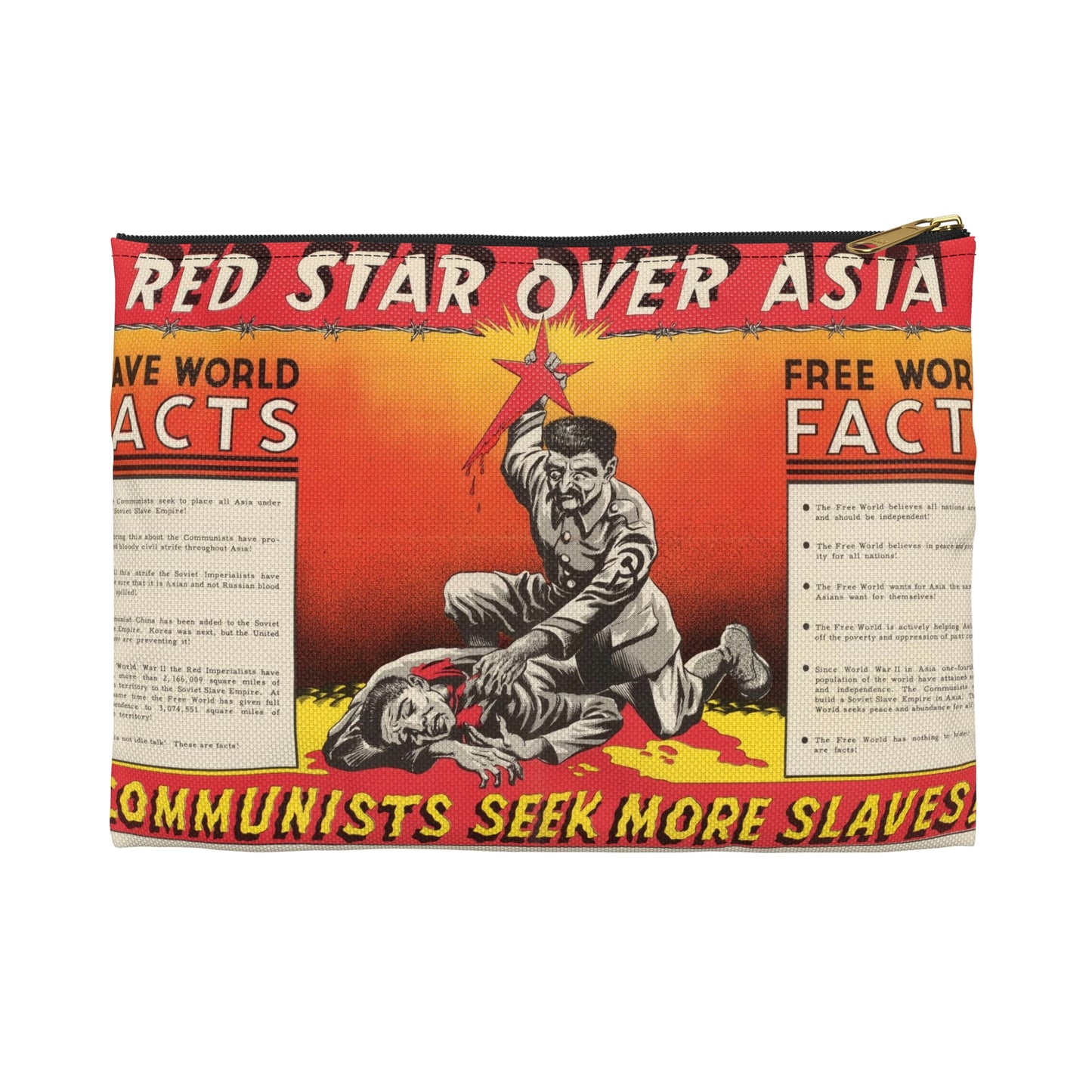Red Star Over Asia PO-24-E, United States information service propaganda Large Organizer Pouch with Black Zipper