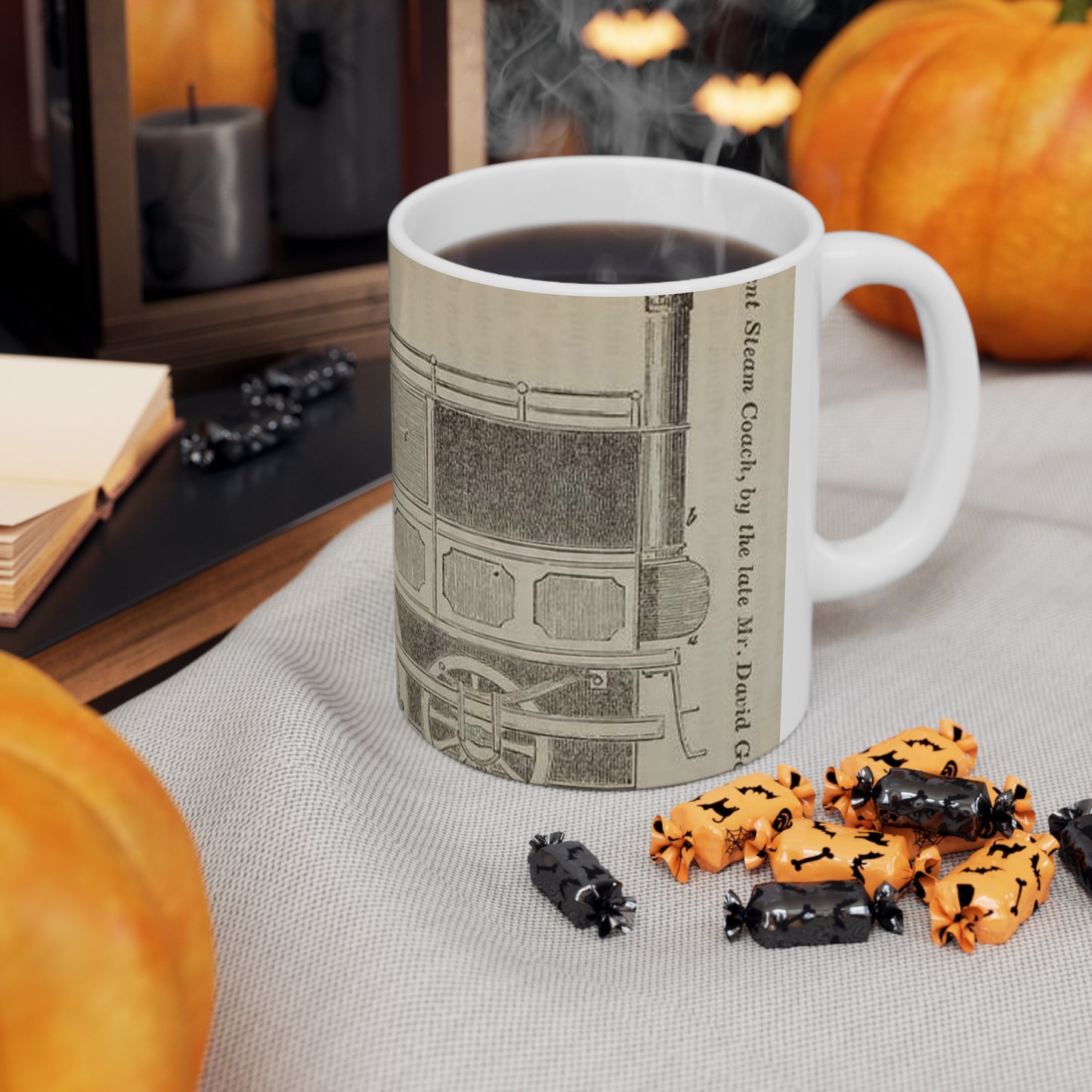 Patent Drawing of Engine - Patent steam coach, by the late Mr. David Gordon Public domain image Beautiful Novelty Ceramic Coffee Mug 11oz