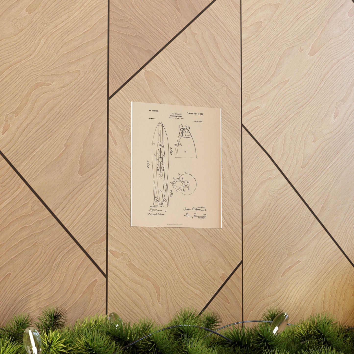 Patent drawing - Drawing for a Submarine Boat Public domain image High Quality Matte Wall Art Poster for Home, Office, Classroom