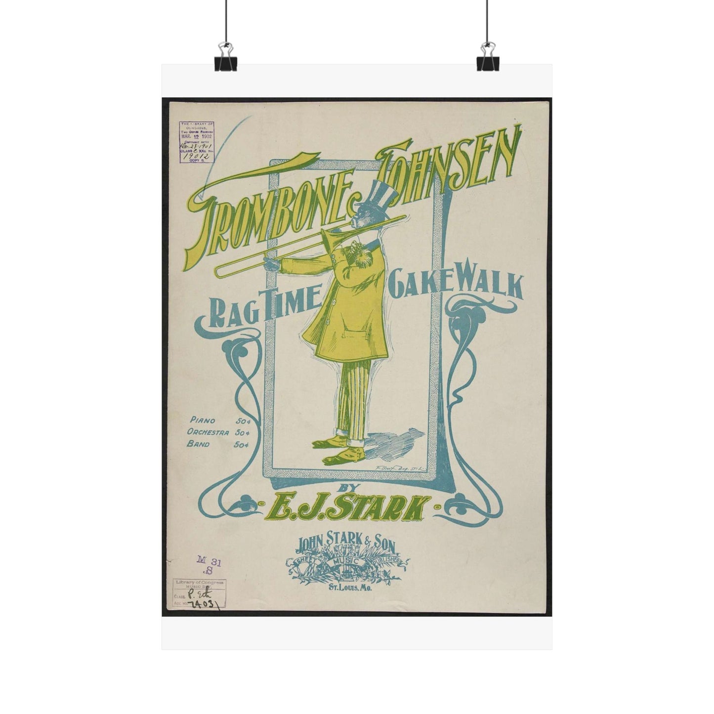 Trombone Johnsen, a Ragtime cake walk - Ragtime music High Quality Matte Wall Art Poster for Home, Office, Classroom