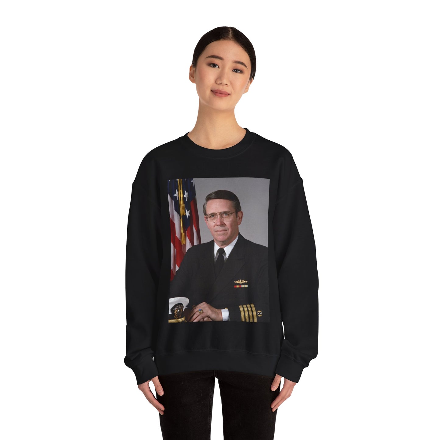 Portrait: US Navy (USN) Captain (CAPT) Charles A. Hougland (uncovered) Black Heavy Blend Adult Crew Neck SweatShirt