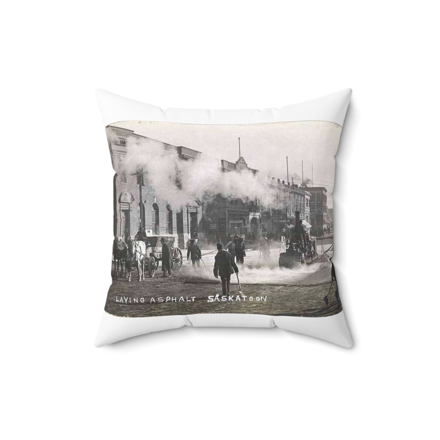 Laying Asphalt, all workers and equipment in view (NBY 10449) Decorative Accent Square Pillow