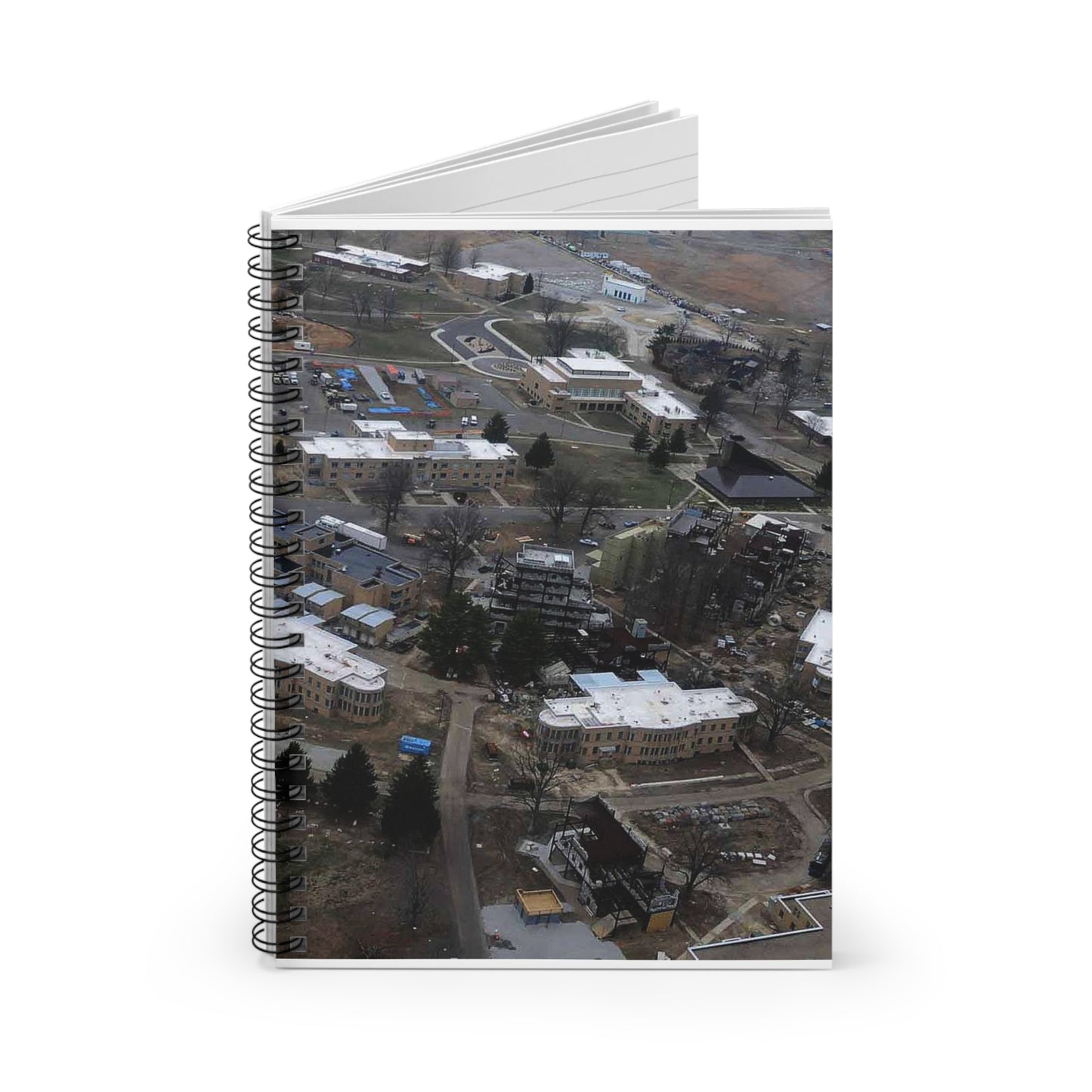 An aerial view of the Muscatatuck Urban Training Center Spiral Bound Ruled Notebook with Printed Cover