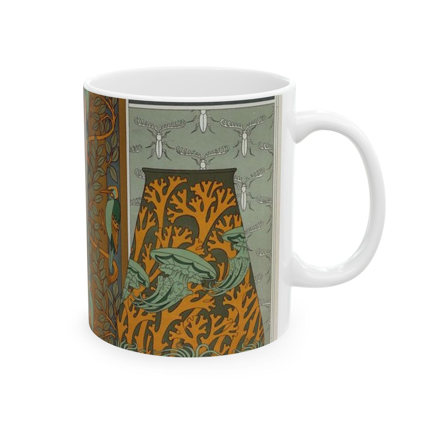 Piverts et arbre, bordure verticale. Lapins et feuilles, bordure. Méduses, anémones de mer et algues, vase. Insectes, jeu de fond. Beautiful Novelty Ceramic Coffee Mug 11oz