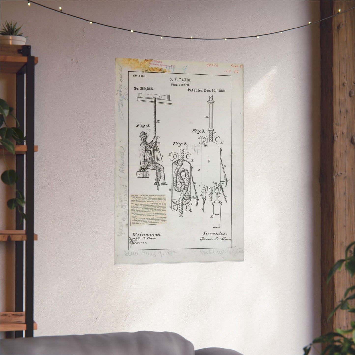 Patent Drawing of Engine - for O. F. Davis' Fire Escape Public domain image High Quality Matte Wall Art Poster for Home, Office, Classroom